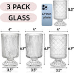 Pumtus 3 Pack Flower Vases for Centerpieces, Vintage Glass Pedestal Vase Set, Decorative Embossed Big Base Vase, Clear Hurricane Candle Holder, Medium Cylinder Vase for Wedding, Home, Party, Office