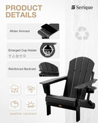 Folding Adirondack Chair Wood Texture, Patio Chairs Weather Resistant, Outdoor Chair, Lawn Chair with Cup Holder, Fire Pit Chair for Deck, Outdoor, Porch, Backyard (Black)