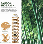 9-Tier No-Assembly Bamboo Shoe Rack, Space Stackable Multi-Storage Organizer, Strong Load-Bearing Capacity, Space-Saving, for Entryway Hallway Closet Bedroom Living Balcony, Natural eco-Friendly‌