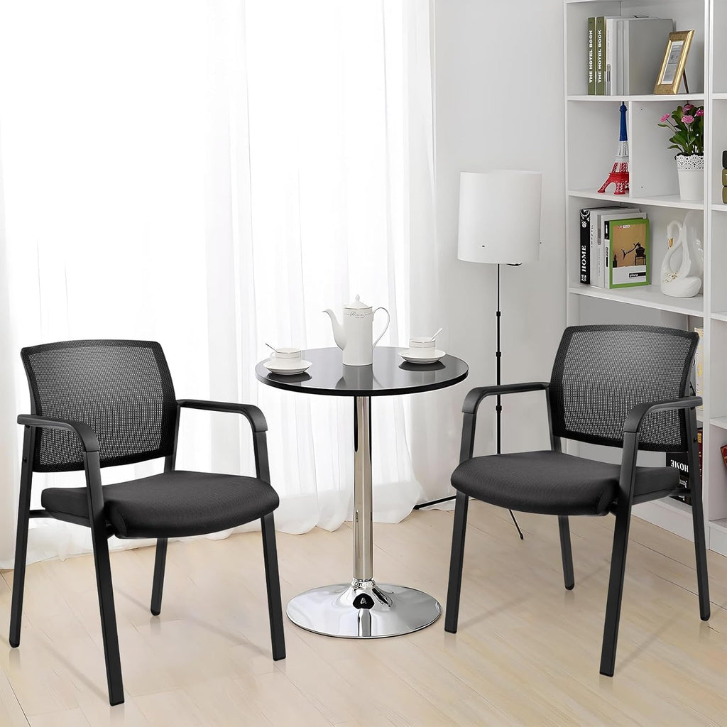 CLATINA Mesh Back Stacking Arm Chairs with Upholstered Fabric Seat and Ergonomic Lumbar Support for Office School Church Guest Reception Black 2 Pack Set