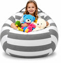 Amzlink® Stuffed Animal Storage Bean Bag Chair Cover for Kids - Stuffable Zipper Beanbag for Organizing Children Plush Toys, Heavy Duty Large Cotton Canvas, Grey, Ideal for Bedroom Playroom Classroom