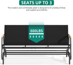 YITAHOME 3-Person Glider Bench 660Lbs Capacity, Outdoor Glider Bench w/Coated Steel Frame & Breathable Textilene for Longer Seating Comfort, All Weather Outdoor Bench for Backyard Deck Garden, Black
