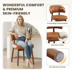 MALOL Wooden Dining Chairs Set of 4, Modern Upholstered Dining Room Chair, PU Leather Kitchen Side Chairs with Curved Open Back for Living Room/Restaurant/Cafe, Brown