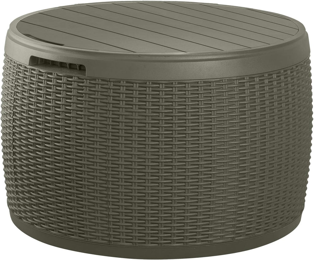 Keter Circa 37 Gallon Resin Deck Box Stool, All-Weather Outdoor Storage Seat with Rattan-Look Finish, Durable Patio Storage Bench for Cushions, Garden Tools, Pool Accessories