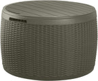 Keter Circa 37 Gallon Resin Deck Box Stool, All-Weather Outdoor Storage Seat with Rattan-Look Finish, Durable Patio Storage Bench for Cushions, Garden Tools, Pool Accessories