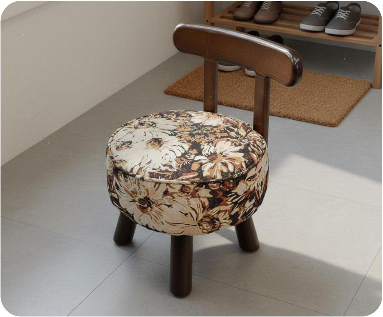 predolo Low Stool Solid Wood Legs Upholstered Short Stool Sturdy Construction Wooden Leg Makeup Bench for Kids, Entryway, Robot Stool