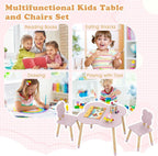 Costzon Kids Table and Chairs, Wooden Toddler Desk Set for Play, Art, Craft, Reading, Learning and Eating, Multi-Activity Table and Chairs for Classroom Daycare Home (Pink, Flower-Shaped)