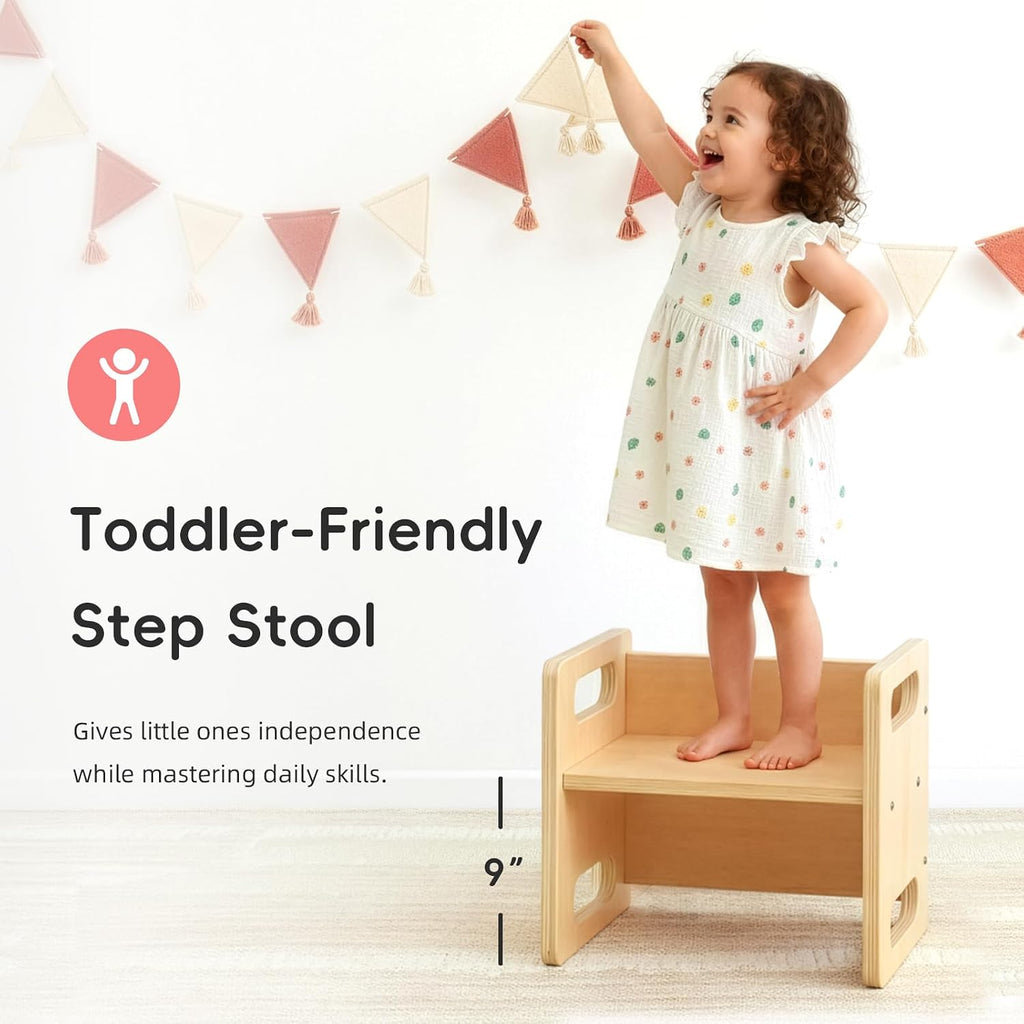 OOOK Montessori Weaning Table and Chair Set, Kids Activity Table and Chair Set with Fence for Read, Play Toys, Snack Time, Step Stool, 1-3 Year Old Kids Montessori Furniture