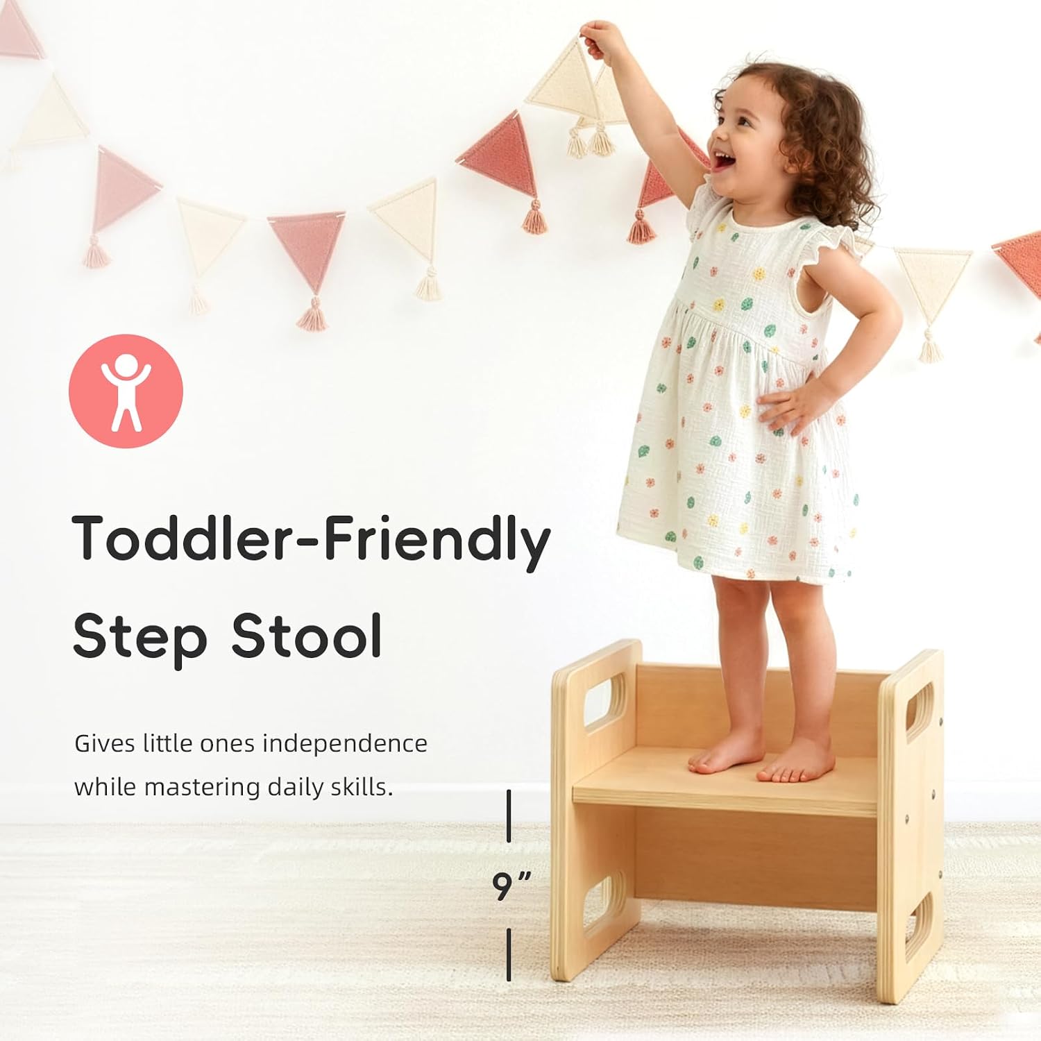 OOOK Montessori Weaning Table and Chair Set, Kids Activity Table and Chair Set with Fence for Read, Play Toys, Snack Time, Step Stool, 1-3 Year Old Kids Montessori Furniture