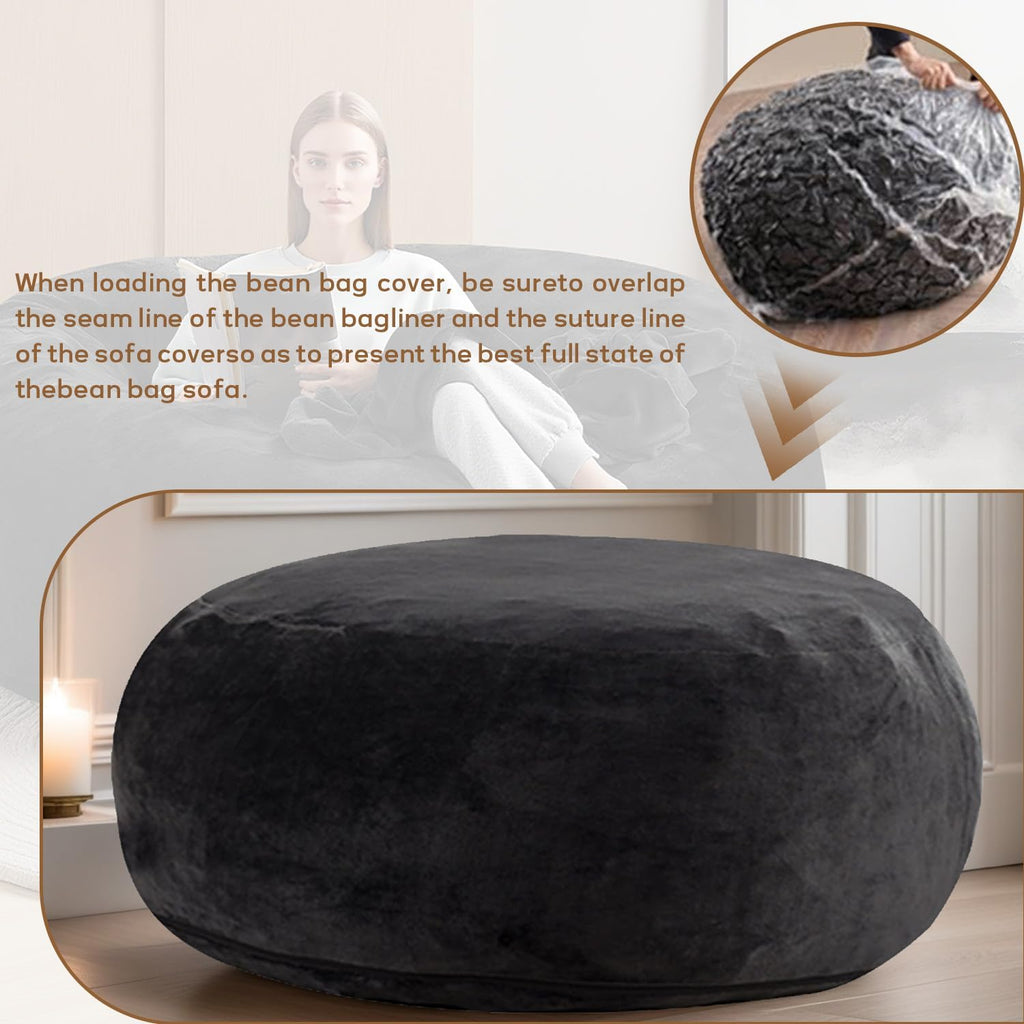 4FT,Big Bean Bag Chairs for Adults,Bean Bag with Filler Included,Memory Foam Bean Bag,Giant beanbag,Suitable for Reading Chairs in Living Room, Bedroom and Dormitory. (Black, 4 Foot)