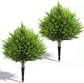 2 Set Artificial Cedar Topiary Ball Trees with Spike, 24" UV Resistant Fake Evergreen Shrubs Plants for Outdoor, Faux Cypress Bushes for Indoor Front Porch Garden