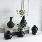 Tanvecle Small Black Vases, Ceramic Bud Vase Set of 5, Mini Pottery Vases for Pampas Grass, Flowers, Decorative Vases for Home Modern Decor, Rustic Decor, Veses for Living Room Dining Table Shelves