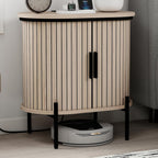 CANMOV Mid Century Modern Side Table,Oval Nightstand with Charging Station & Storage,Fluted Bedside Table with Sliding Doors,End Table for Small Space,Living Room, Bedroom,Kitchen,Oak