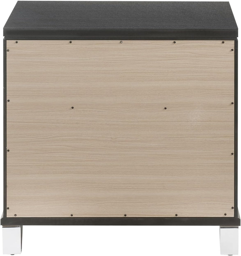 Metallic Gray Finish Nightstand, Modern Style 2-Drawer Night Stand,for Small Spaces