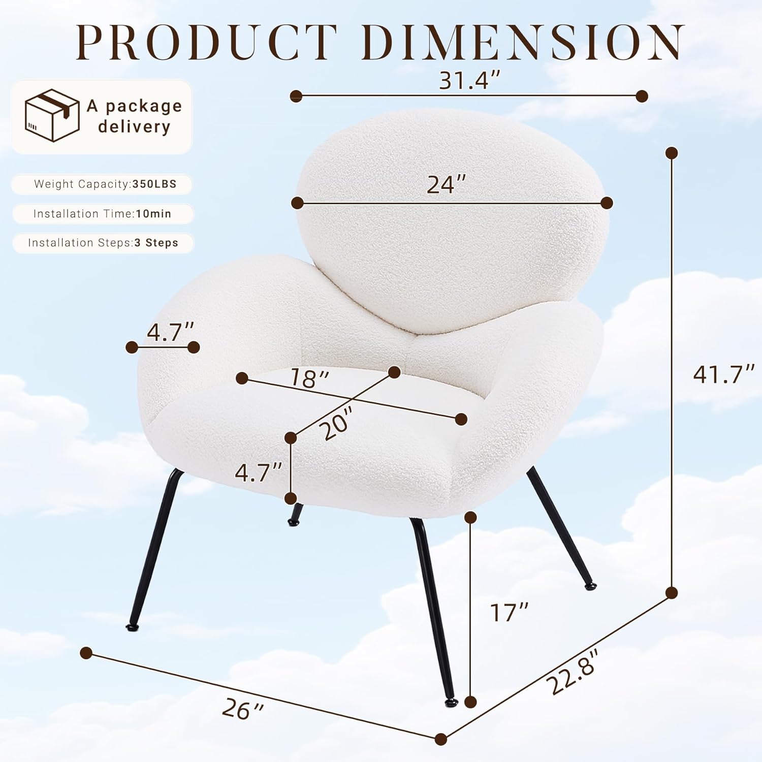 Accent Chair, Accent Chair for Bedroom, Boucle Chair (Cream Whtie) | Comfy Bedroom Chair with Love Back and Sturdy And Durable Solid-Wood Frame/ Study Room / Bedroom / Living Room /(Cream Style)
