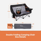OUTSIDER Double Camping Chair, OversizedCamping Loveseat with Cup Holder, Heavy Duty PortableCamping Couch, Outdoor Double Folding Chair for Patio,Lawn and Garden, Black