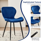 Velvet Dining Chairs Set of 4, Mid Century Modern Plain Color Upholstered Chair with Backrest Metal Legs for Kitchen, Bedroom, Living Room and Office, Blue(Only Chairs)