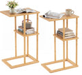 Giantex Bamboo Side Table Set of 2, 3-Tier Narrow End Table with Storage Shelves, Accent Sofa Couch Bedside Table, Boho Night Stand for Living Room Bedroom Small Spaces (16’’L x 11’’W x 25.5’’H)