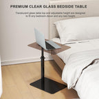 Glass C Shaped End Table Adjustable Height, Metal Base C Shaped Side Table for Sofa/Bed, 360°Swivel Couch Tables That Slide Under, Small Clear Coffee Table for Bedroom Living Room (Glass)