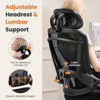 DUMOS Executive Office Ergonomic Desk Chair, 300 LBS Home Mesh Chairs with Wheels, 2D Headrest, Up&Down Lumbar Support, Swivel High Back Computer Chair with Flip-up Armrests, Black