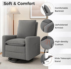 Amopatio Swivel Glider Recliner for Indoor Nursery Rocker Chair Upholstered Single Sofa with Side Pockets and Footrest for Living Room Bedroom(Gray)