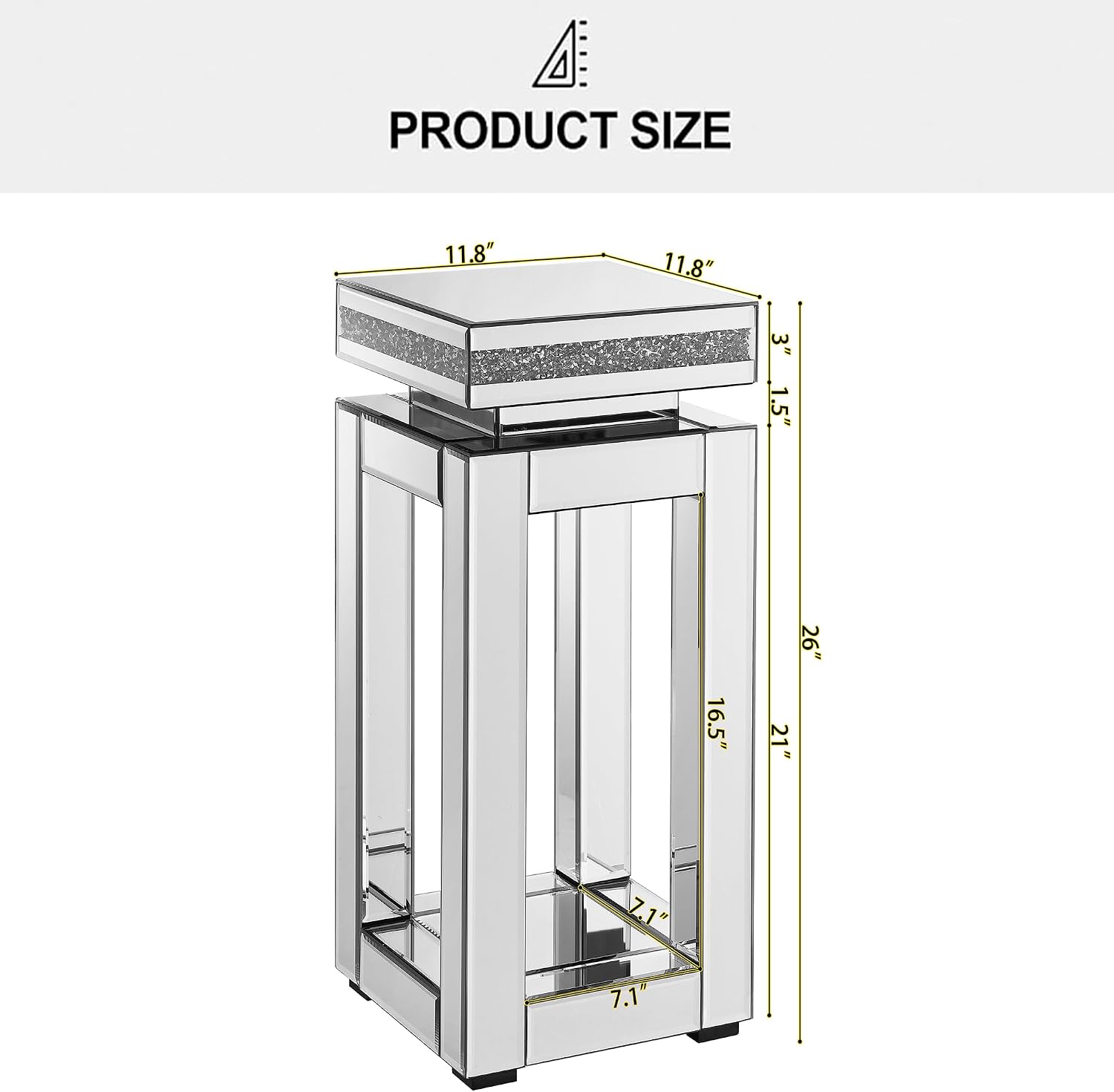 IKIFLY Mirrored Nightstand with Storage, Silver End Table with Square Tabletop, Accent Beside Table with Crushed Diamond for Living Room, Bedroom and Office