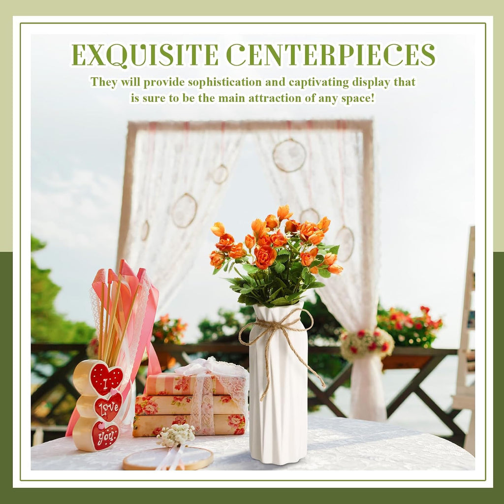 Qinyoung White Ceramic Bud Vase Set of 8, 8'' Small White Flower Vase for Centerpieces, Modern Floral Decor for Wedding Party Dining Table Home Decoration(Classic)