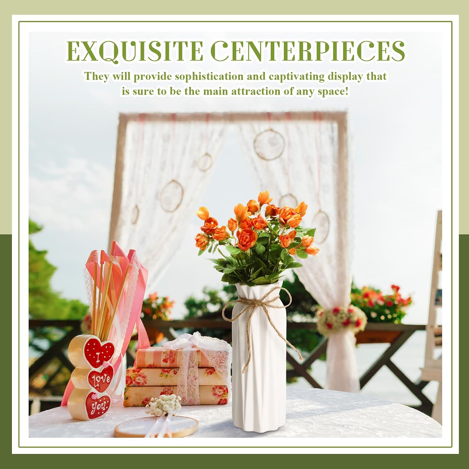 Qinyoung White Ceramic Bud Vase Set of 8, 8'' Small White Flower Vase for Centerpieces, Modern Floral Decor for Wedding Party Dining Table Home Decoration(Classic)