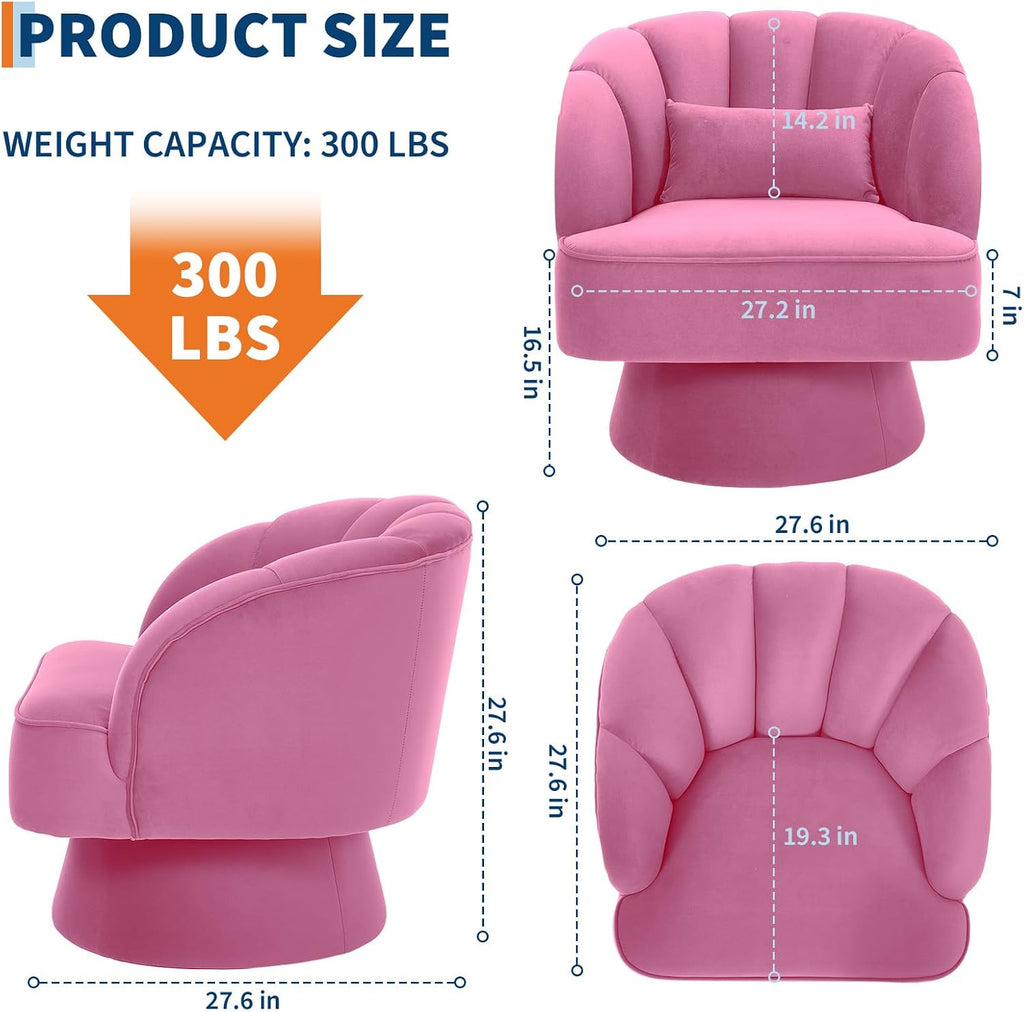 GarveeHome Modern 360° Swivel Velvet Barrel Accent Armchair – Striped Backrest & Plush Padding, Comfy Round Lounge Chair for Living Room, Bedroom, Reading Nook