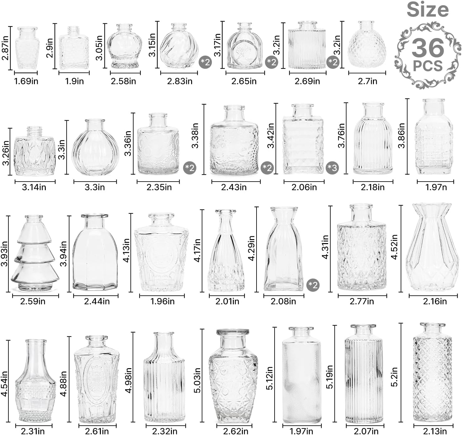 Clear Glass Bud Vase Set of 36 Pcs,Small Bud Vases in Bulk,Glass Crystal Flower Vases Table Centerpieces for Party Event Wedding Decor Baby Shower Decorations (Clear, 36 Pcs)
