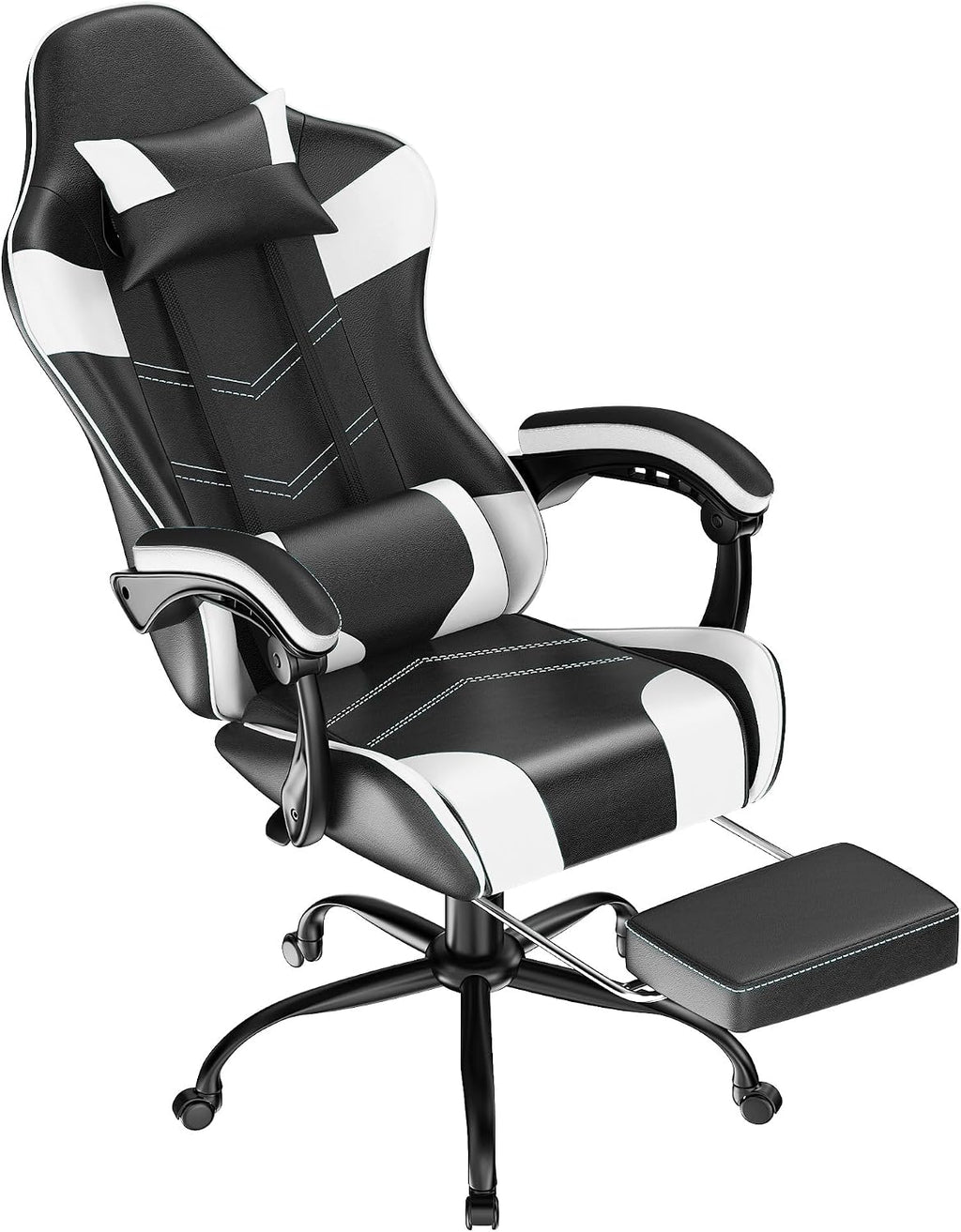 Gaming Chair with Footrest, Ergonomic Video Game Chair with Headrest and Lumbar Support, 400 lbs Adult Chair, Height Adjustable 360° Swivel High Back Reclining Computer Chair for Home Office (White)