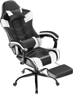 Gaming Chair with Footrest, Ergonomic Video Game Chair with Headrest and Lumbar Support, 400 lbs Adult Chair, Height Adjustable 360° Swivel High Back Reclining Computer Chair for Home Office (White)
