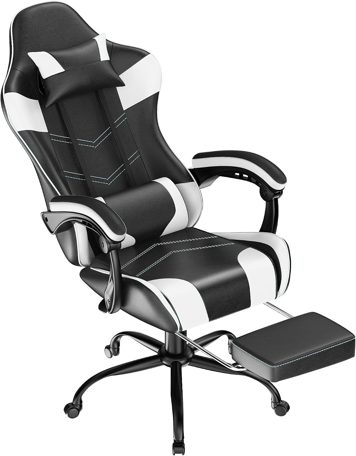 Gaming Chair with Footrest, Ergonomic Video Game Chair with Headrest and Lumbar Support, 400 lbs Adult Chair, Height Adjustable 360° Swivel High Back Reclining Computer Chair for Home Office (White)