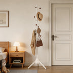 Heavy Duty Coat Rack, 8-Hook Freestanding Metal Clothes Tree Stand for Entryway, Hallway, Bedroom - Sturdy Triangle Base, Non-Tipping, Space Saving, White