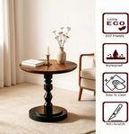 Round Side Table, Solid Cedar Wood Top with Pedestal Base, 24" Rustic Farmhouse End Table, Natural Brown and Black, for Living Room, Bedroom