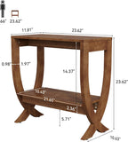 Solid End Table, 2-Tier Couch Side Table with Arched Legs for Small Space, Living Room, Easy Assembly, Rustic Walnut
