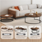 Round Nesting Coffee Table Set of 2, Modern Minimalist Accent Tables for Living Room, Bedroom, Office, Stackable Side Tables(Walnut)