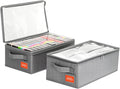 VHS Storage Box – 2 Pack Cassette Tape Storage Organizer with Clear PVC Lid – Stackable Storage Box Holds 14 Clamshell VHS Tapes – Gray Media Case