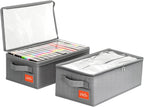 VHS Storage Box – 2 Pack Cassette Tape Storage Organizer with Clear PVC Lid – Stackable Storage Box Holds 14 Clamshell VHS Tapes – Gray Media Case