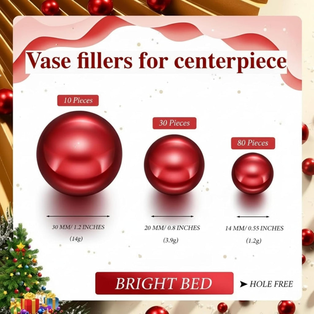 Hicarer 120 Pcs Valentines Day Vase Filler Red Water Beads 3 Sizes Floating Beads for Vases Candle Holder Holiday Romantic Table Centerpieces Bedroom Decorations, 14/20/30 mm (Red)