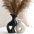 Ceramic Vase Hollowed Heart Flower Vase Set for Modern Nordic Boho Home Decor, Aesthetic Decor for Table Centerpiece, Wedding, Living Room, Bookshelf, Office, Entryway, (Matte)