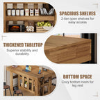 PAKASEPT 55" Kitchen Island with Storage, 3-Tier Farmhouse Wood Island Table with Power Outlets,Shelves for Kitchen, Dining Table for 4,Dining Room,Living Room,Home Bar,Brown
