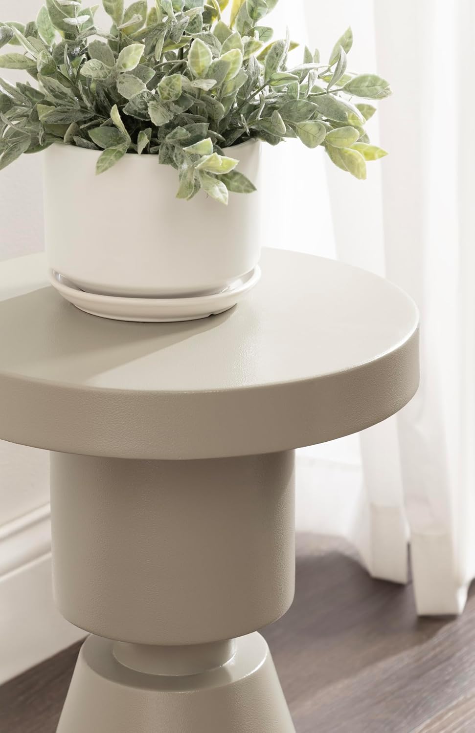 Kate and Laurel Boswell Modern Textured Metal Round Side Table, 12 x 12 x 18, Gray, Geometric Circle End Table for Use as Unique Bedroom Nightstand or Fun Indoor Plant Stand