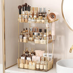 Bathroom Counter Organizer for Vanity, Makeup Organizer Countertop with Holder, Large Capacity Storage Rack, Perfect Large Skincare, Hair Care, Perfume, Easy to Install (Gold, 3Tiers)