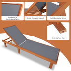 Tangkula Wood Lounge Chair Outdoor Set of 2, Patio Chaise Lounger with 5 Position Adjustable Back, Eucalyptus Wood Reclining Lounge Chair with Breathable Fabric for Poolside Lawn Backyard (Grey)
