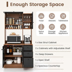 Nightcore Kitchen Pantry Storage Cabinet, 71" Freestanding Pantry with 3 Deep Drawers, Adjustable Shelves, Kitchen Hutch with Microwave Countertop for Dining Room, Living Room (Walnut & Black)