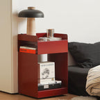 Mobile Narrow Side Table, Modern Metal End Table with 3 Tier Storage, Rolling Nightstand for Bedroom, Living Room, Space-Saving Sofa Side Table with Rounded Corners (35x34x61cm(14x14x24), Red)