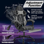 Gaming Desk Chair for Adults, Ergonomic Gaming Chair with Footrest & Headrest and Lumbar Support, Leather Material Height Adjustable Computer Video Game Chairs (Black+Gray)