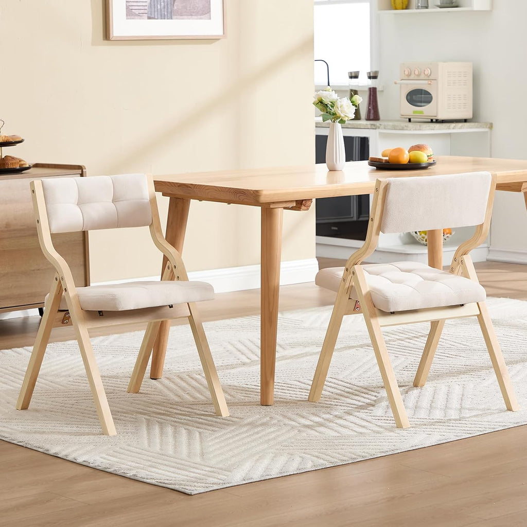 Folding Dining Chairs Set of 4,Padded Foldable Dining Chairs with Cushion,Portable Wooden Folding Chairs for Dining Rooms Kitchen Wedding and Party Indoor Beige