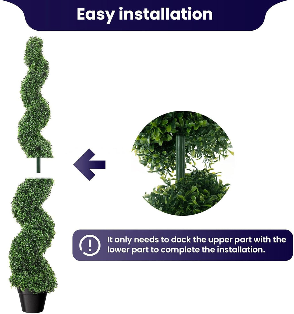 5ft Artificial Boxwood Spiral Tree Set (2 Pcs), Artificial Topiary For Outdoors With Weighted Pot, Outdoor Artificial Plants For Outdoor & Indoor Decoration, Boxwood Topiary, Artificial Outdoor Plants